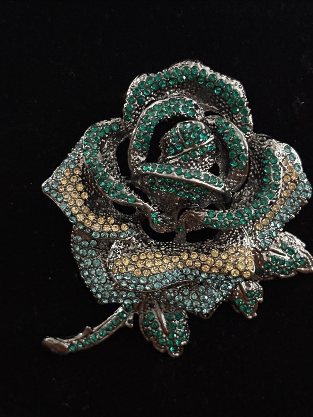 Crystal Rose Brooch in Gunmetal